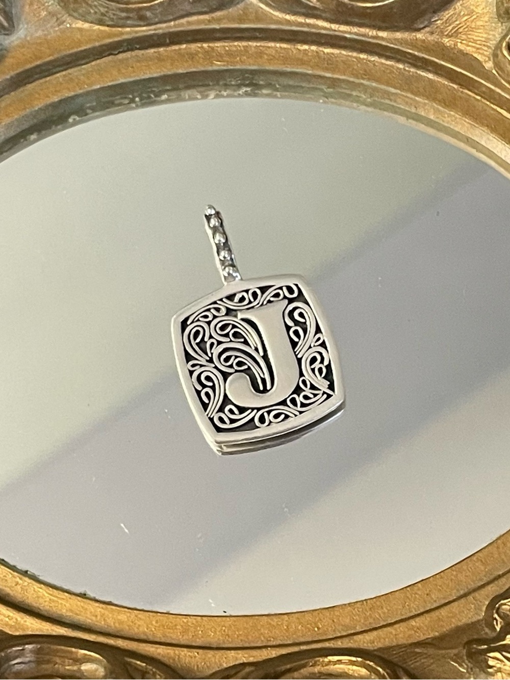 Lori Bonn Sterling Silver Filigree Initial “J” Pendant 1” X .50”